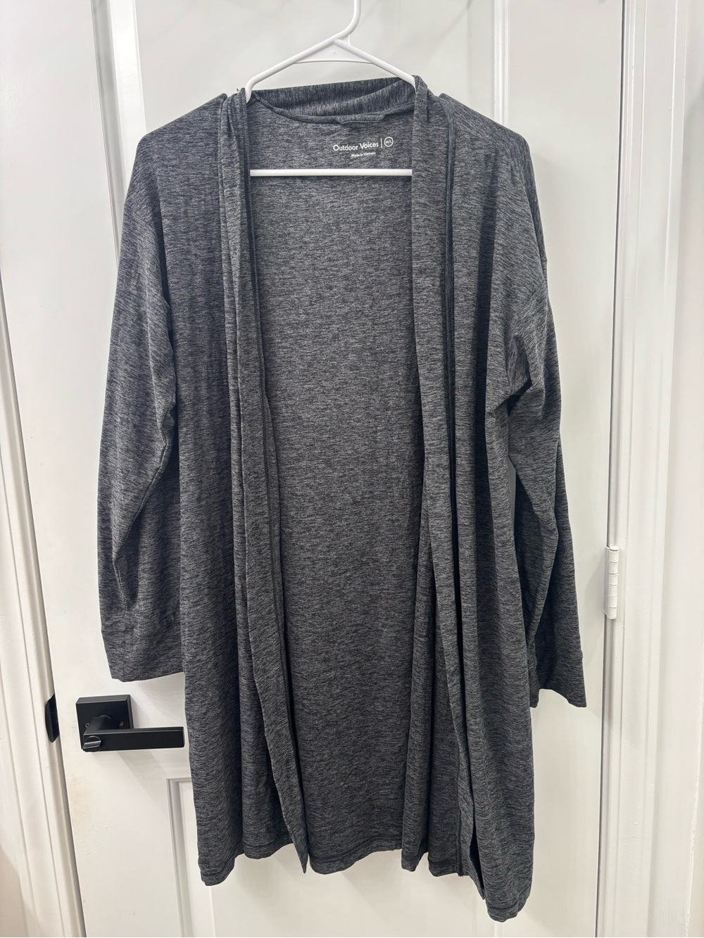 Outdoor Voices heather charcoal open-front long cardigan with long sleeves